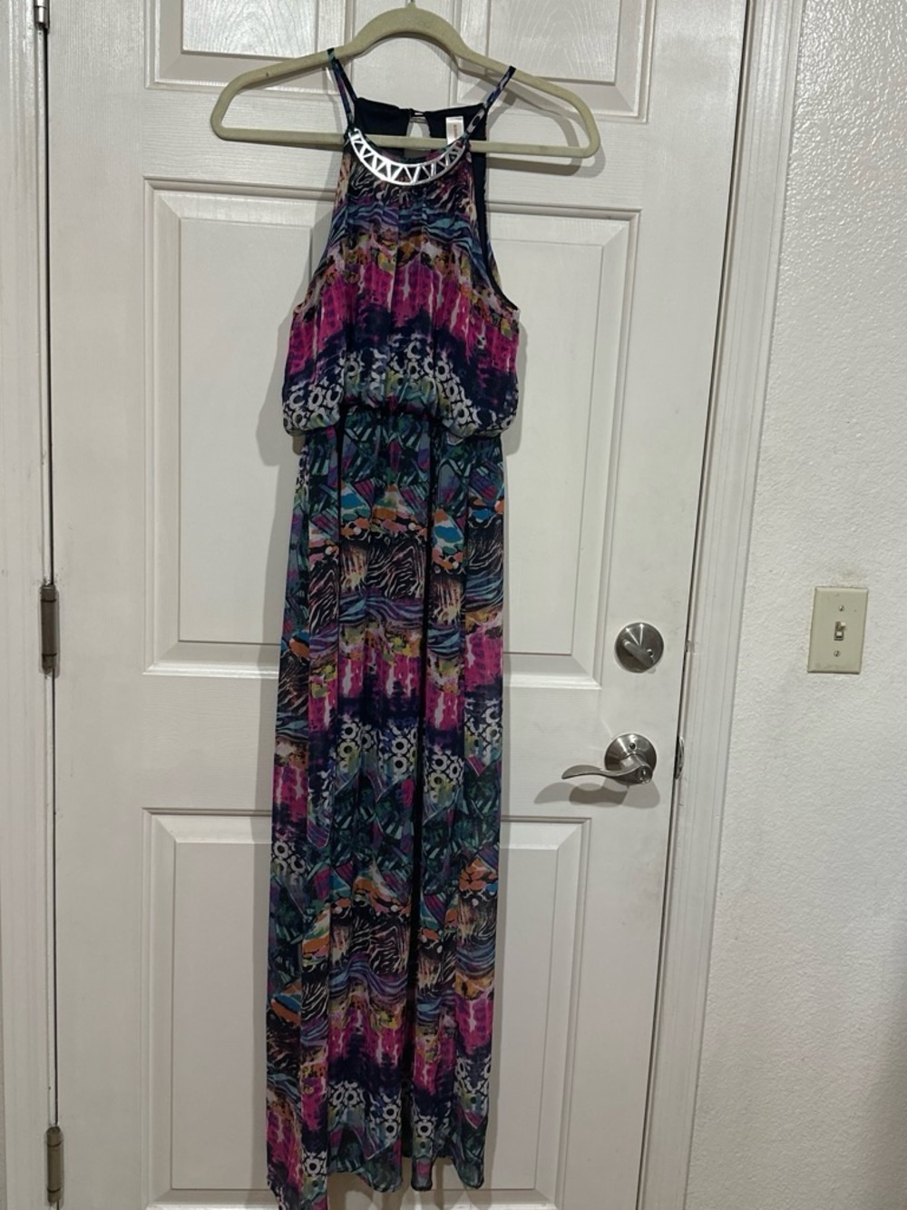 No Boundaries Halter Maxi Dress in Purple, Pink, Blue & Black